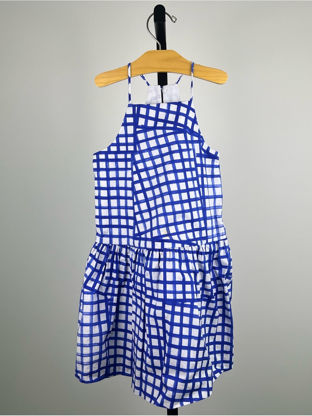 Milly Minis Girls Grid Sundress, Blue/White, 6Y
